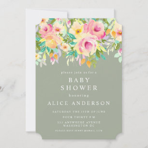 Waterverf Floral Garden Baby shower Invite Kaart
