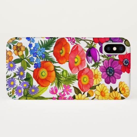 Waterverf Floral Garden iPhone Case (Achterkant (horizontaal))