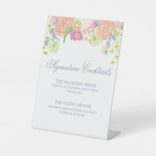 Waterverf Floral Garden Party Cocktail Menu Reclamebord Met Voetstuk
