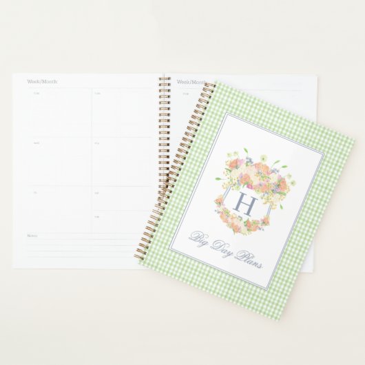 Waterverf Floral Garden Party Crest Green Gingham Planner (Display)