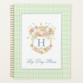Waterverf Floral Garden Party Crest Green Gingham Planner (Voorkant)