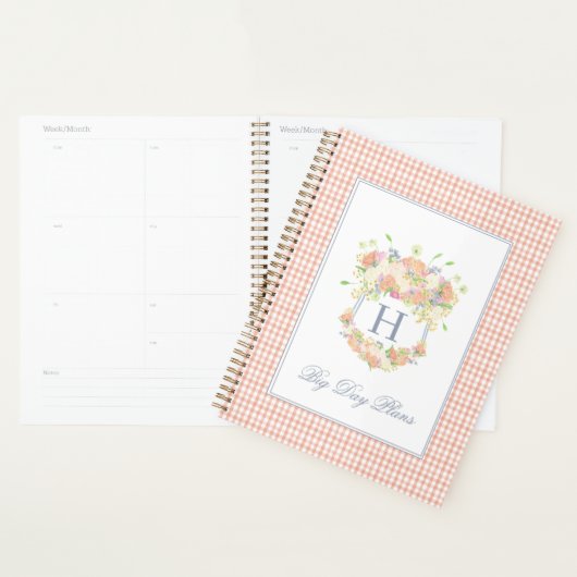 Waterverf Floral Garden Party Crest Peach Gingham Planner (Display)