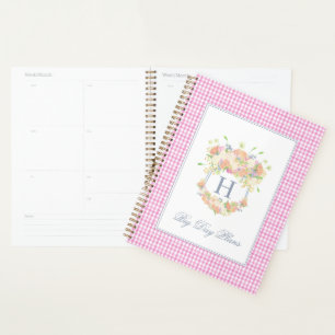 Waterverf Floral Garden Party Crest Pink Gingham Planner