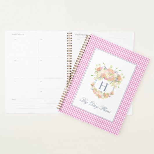 Waterverf Floral Garden Party Crest Pink Gingham Planner (Display)