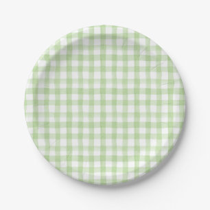 Waterverf Floral Garden Party Green Gingham Papieren Bordje