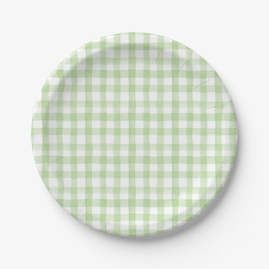 Waterverf Floral Garden Party Green Gingham Papieren Bordje (Voorkant)