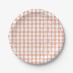 Waterverf Floral Garden Party Peach Gingham Papieren Bordje