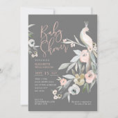 Waterverf Floral Garden Peacock Baby shower Kaart (Voorkant)