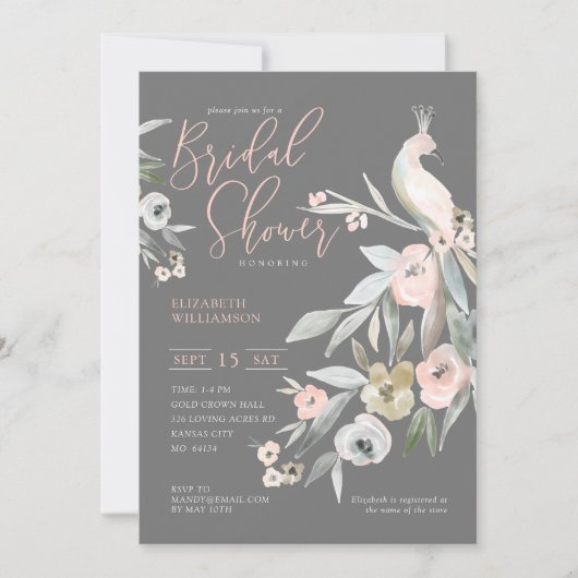 Waterverf Floral Garden Peacock Vrijgezellenfeest Kaart (Voorkant)