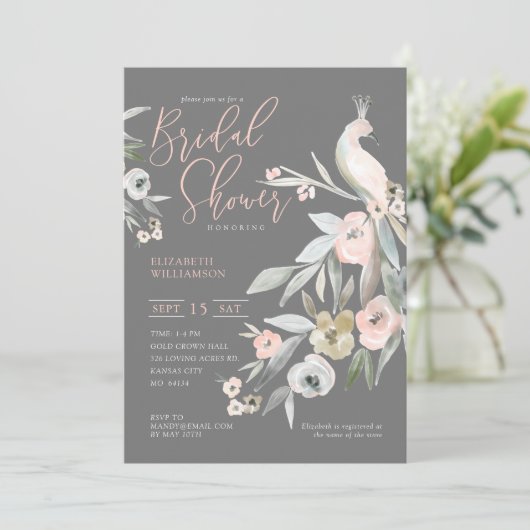 Waterverf Floral Garden Peacock Vrijgezellenfeest Kaart (Staand voorkant)