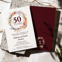 Waterverf Floral Garland Donkerrood 50e bruiloft