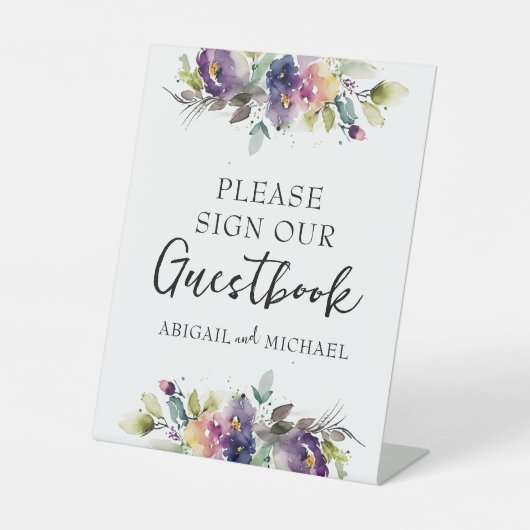 Waterverf Floral Gastenboek Reclamebord Met Voetstuk (Voorkant)