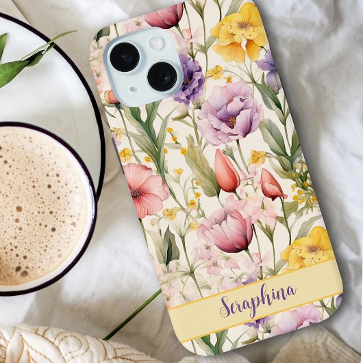 Waterverf Floral geel roze Paarse aangepaste naam Case-Mate iPhone Case