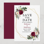 Waterverf Floral Geo Lijst Burgundy Save The Date (Voorkant / Achterkant)
