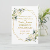 Waterverf Floral Geo Lijst Dusty Blue Wedding Kaart (Staand voorkant)