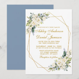 Waterverf Floral Geo Lijst Dusty Blue Wedding Kaart