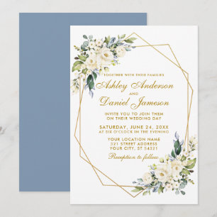 Waterverf Floral Geo Lijst Dusty Blue Wedding Kaart