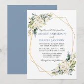 Waterverf Floral Geo Lijst Dusty Blue Wedding Kaart (Voorkant / Achterkant)