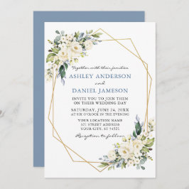 Waterverf Floral Geo Lijst Dusty Blue Wedding Kaart
