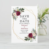 Waterverf Floral Geo Lijst Foto Burgundy Save The Date (Staand voorkant)