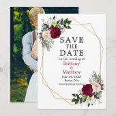 Waterverf Floral Geo Lijst Foto Burgundy Save The Date (Voorkant / Achterkant)