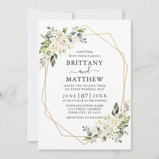 Waterverf Floral Geo Lijst Sage Green Wedding Kaart (Voorkant)