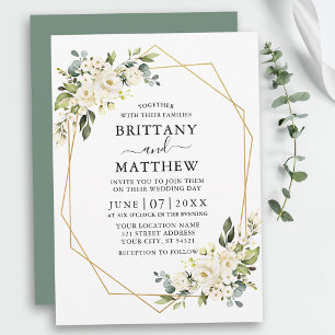 Waterverf Floral Geo Lijst Sage Green Wedding Kaart