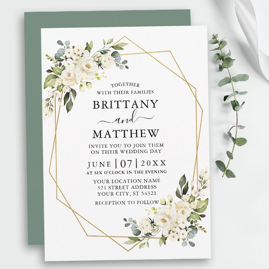 Waterverf Floral Geo Lijst Sage Green Wedding Kaart