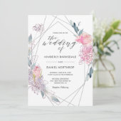 Waterverf Floral Geometric bruiloft uitnodiging (Staand voorkant)