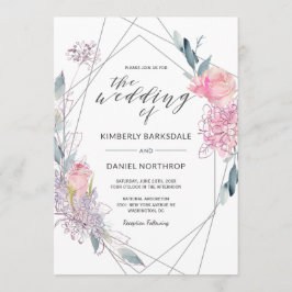 Waterverf Floral Geometric bruiloft uitnodiging