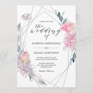 Waterverf Floral Geometric bruiloft uitnodiging