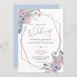 Waterverf Floral Geometric Dusty Blue Wedding Kaart
