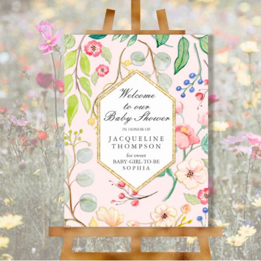 Waterverf Floral Geometric Gold Pastel Flowers Poster