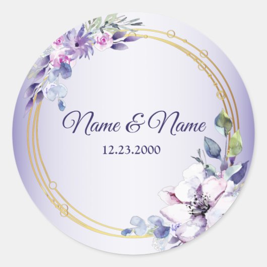 Waterverf Floral Geometric Golden Paars Wedding Ronde Sticker (Voorkant)