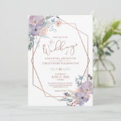 Waterverf Floral Geometric Paars Wedding Kaart (Staand voorkant)