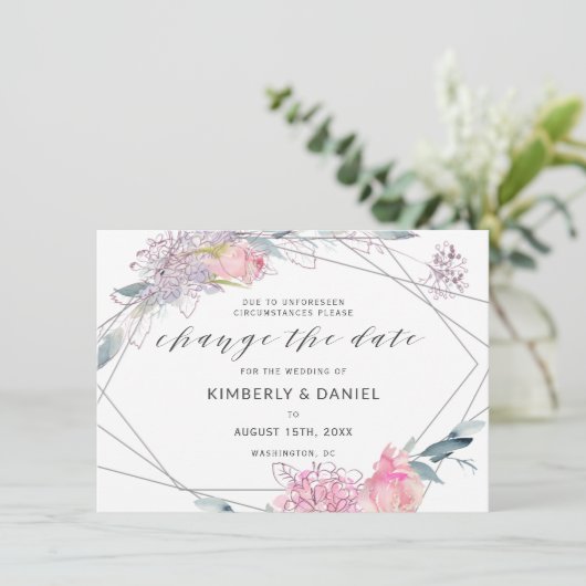 Waterverf Floral Geometric verander de Datum Save The Date (Staand voorkant)