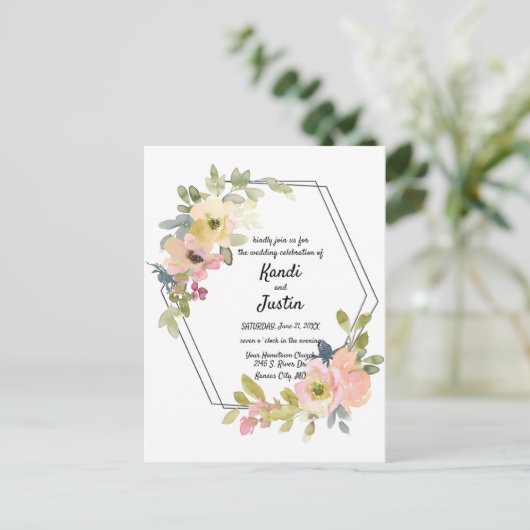 Waterverf Floral Geometric Wedding Briefkaart (Staand voorkant)