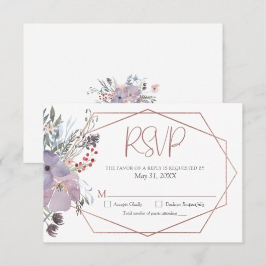 Waterverf Floral Geometric Wedding RSVP Kaartje (Voorkant / Achterkant)