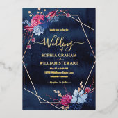 Waterverf Floral Geometric Wedding van Navy Blush Folie Uitnodiging (Voorkant)
