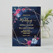 Waterverf Floral Geometric Wedding van Navy Blush Folie Uitnodiging (Staand Voorkant)