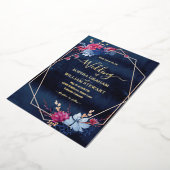 Waterverf Floral Geometric Wedding van Navy Blush Folie Uitnodiging (Gedraaid)