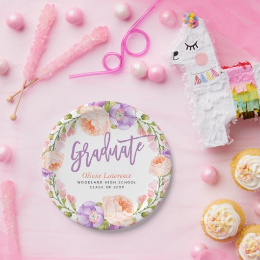 Waterverf Floral gepersonaliseerd afstudeerfeest Papieren Bordje (Feest)