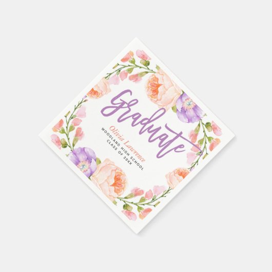 Waterverf Floral gepersonaliseerd afstudeerfeest Servet (Hoek)