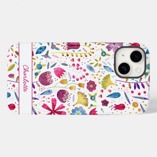 Waterverf Floral - Gepersonaliseerd Case-Mate iPhone Case (Achterkant (horizontaal))