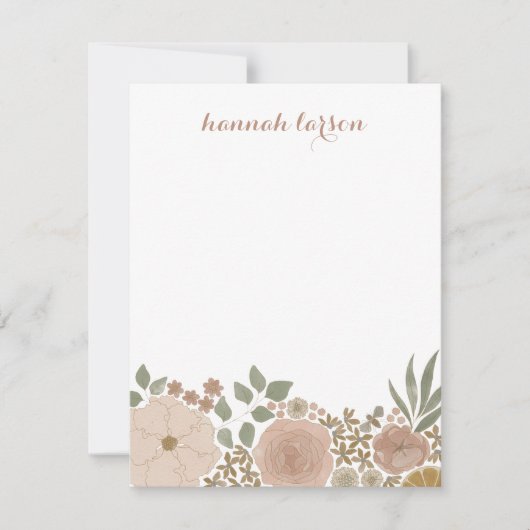 Waterverf Floral - Gepersonaliseerd Flat Notecard Notitiekaartje (Voorkant)