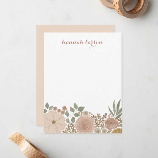 Waterverf Floral - Gepersonaliseerd Flat Notecard Notitiekaartje (Voorkant / Achterkant in situ)