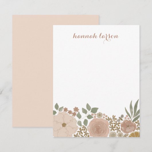 Waterverf Floral - Gepersonaliseerd Flat Notecard Notitiekaartje (Voorkant / Achterkant)