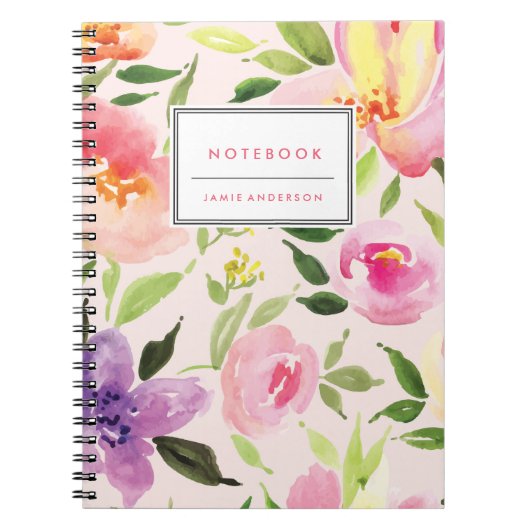 Waterverf Floral - Gepersonaliseerd Notitieboek (Voorkant)