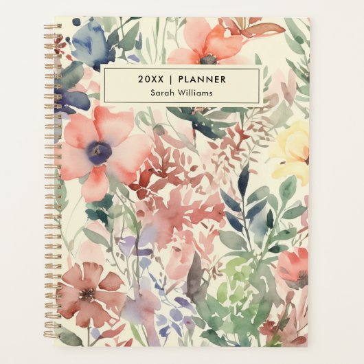 Waterverf Floral - Gepersonaliseerd Planner (Voorkant)