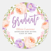 Waterverf Floral gepersonaliseerde Afstuderen Stic Ronde Sticker (Voorkant)